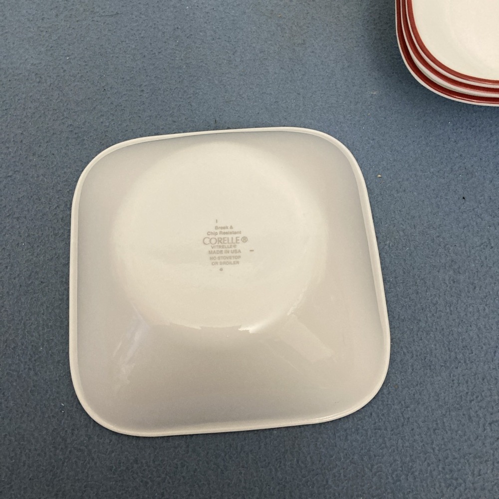 Corelle Coordinates Splendor White w/Red Rim Square Soup/Cereal Bowls - Set of 4 - Picture 10 of 13